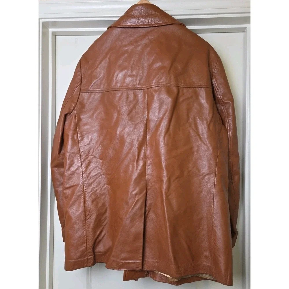 Vtg 1970s Cresco Men Brown Tan Leather Jacket 46 Workwear Western Cowboy Starsky